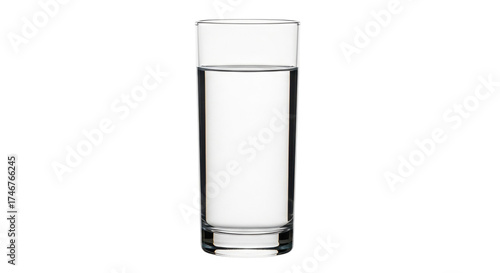 Isolated clear glass of fresh water drink for hydration on plain backdrop, studio shot