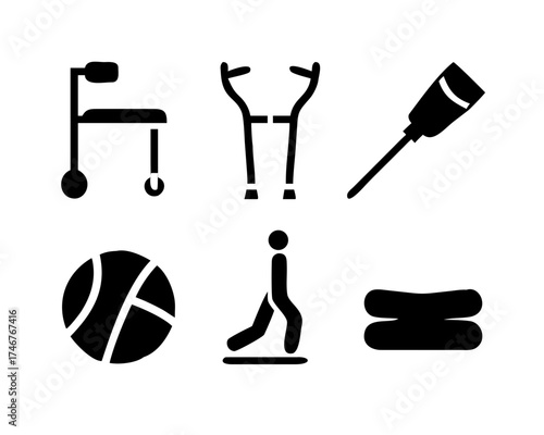 Physical therapy equipment and exercise icons