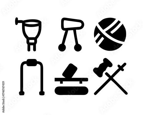 Physical therapy and rehabilitation equipment icons