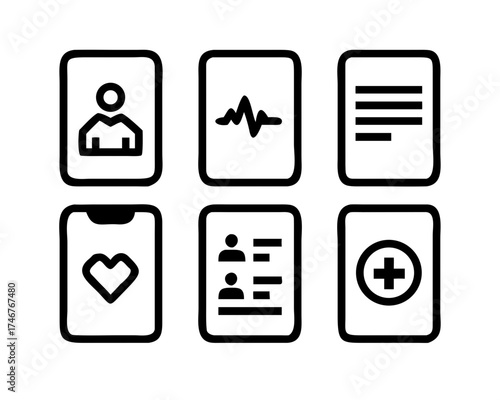 Medical records and health data icons