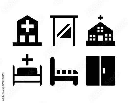 Hospital and medical icons representing healthcare