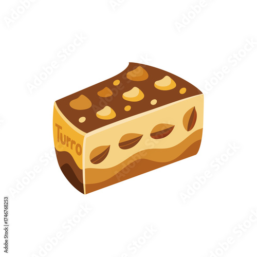 spanish turr n slice  nougat with nuts  on a white background 