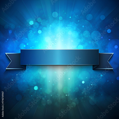 Blue Shiny Ribbon Banner on Abstract Background