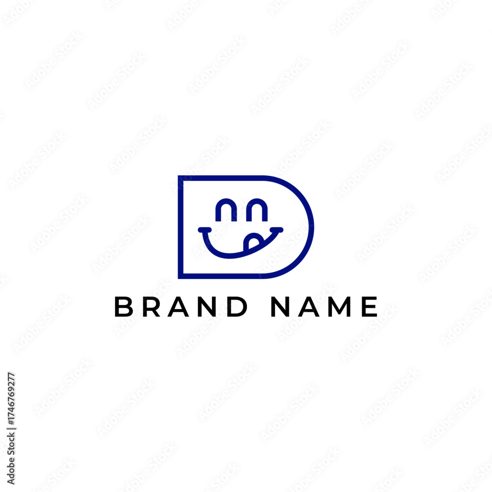 Fototapeta premium ILLUSTRATION LETTER D WITH SMILE GEOMETRIC LOGO ICON BLUE COLOR TEMPLATE SIMPLE MINIMALIST ELEMENT DESIGN SIMPLE VECTOR GOOD FOR APPS, BRAND 