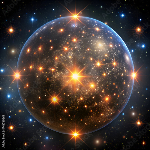 Cosmic Sphere. A Celestial Tapestry of Stars and Nebulae