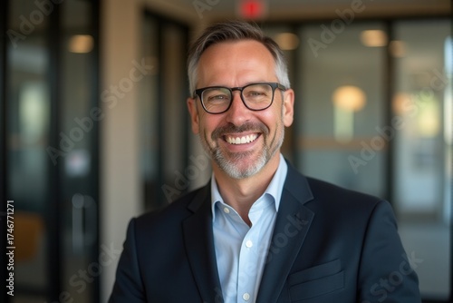 A photo of a lawer smile in the office