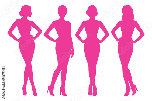 Pink women body silhouettes vector, modern feminine figure outline design for fashion and beauty