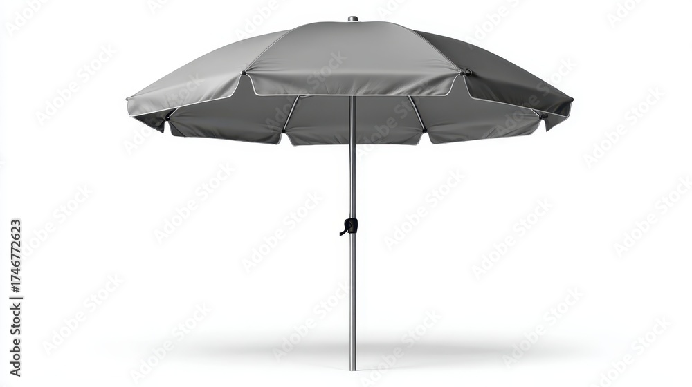 Obraz premium Gray patio umbrella providing shade and sun protection during summer, standing open and angled for outdoor comfort, isolated on a white background