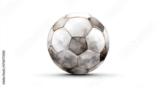 Soccer ball art illustration painted with watercolor strokes, showing a football game concept and global sport passion on a white background, symbolizing competition and teamwork