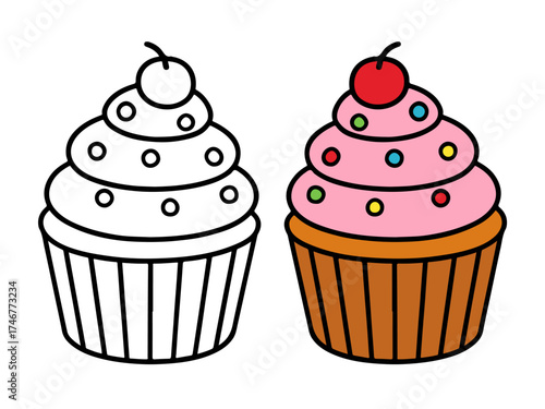 Adorable cupcake outline illustration for coloring. Great for kids’ dessert-themed coloring books, bakery worksheets, and creative printable art.