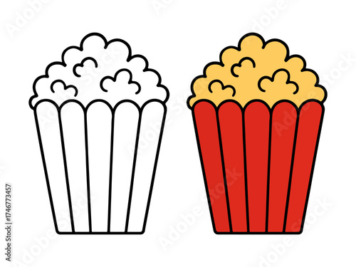 Fun popcorn bucket outline illustration for coloring. Perfect for kids’ crafts, movie-themed coloring pages, and printable art activities.