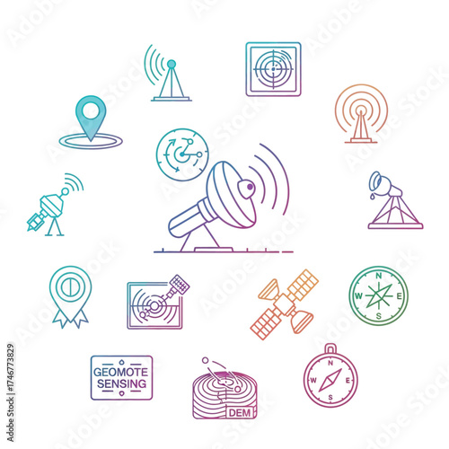 Satellite Tracking Icons Navigation & Geolocation Line Art