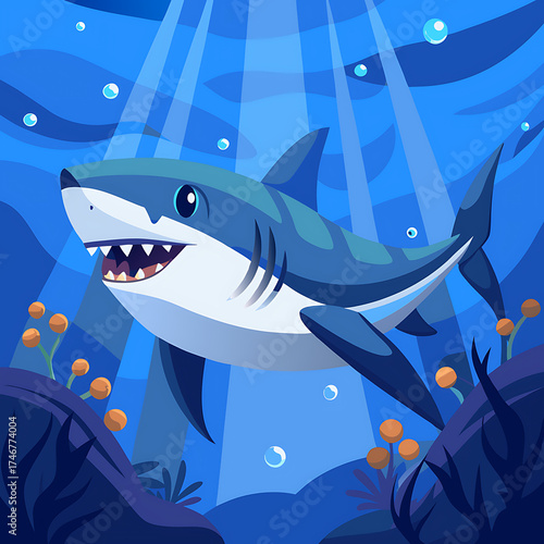Wallpaper Mural Majestic Great White Shark Captured Swimming Through the Deep Blue Sea, Ai Generated Torontodigital.ca
