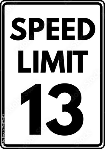 Speed limit 13 mph traffic sign