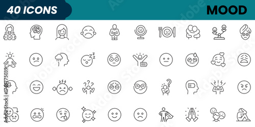 Mood Editable Icons set. Vector illustration in modern thin line style of human emotions related icons: happy, sad, nervous, and more.