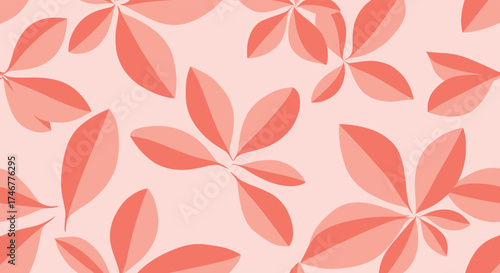 A soft coral pink background pattern featuring overlapping leaves with a subtle gradient effect.