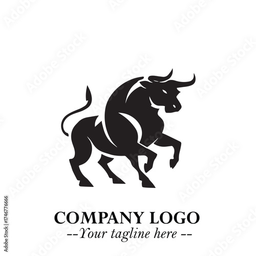 Bull Logo Symbol Black on White Background in Bold Powerful Minimalist Vector Design for Branding