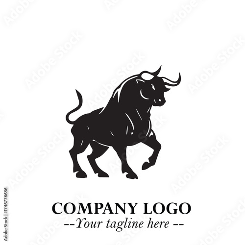 Bull Logo Symbol Black on White Background in Bold Powerful Minimalist Vector Design for Branding