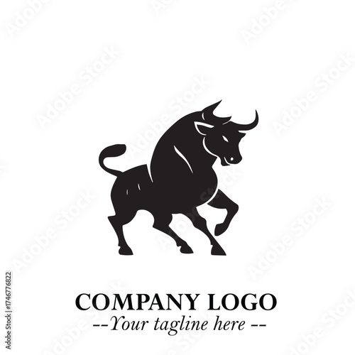 Bull Logo Symbol Black on White Background in Bold Powerful Minimalist Vector Design for Branding