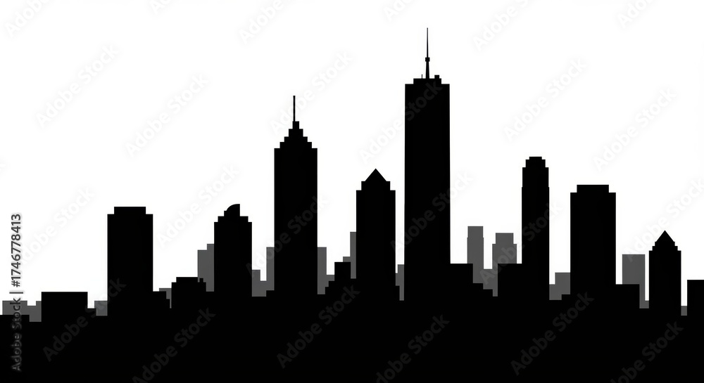Naklejka premium City skyline silhouette against white sky urban architecture design
