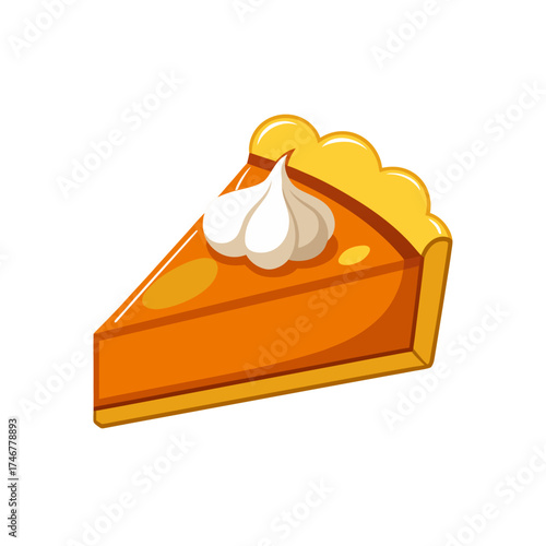 pumpkin pie slice  whipped cream dollop  on a whit