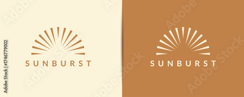 Modern Sunburst Logo Design with Arched Radiating Rays and Typography.