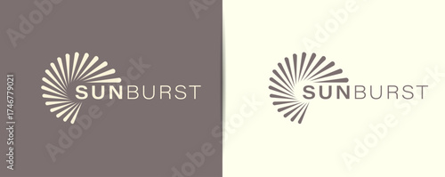 Modern Sunburst logo with radiating rays and text in two color variations.