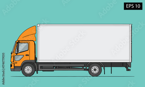 Delivery Van Isolated on Blue, Commercial Truck for Transporting Goods Vector