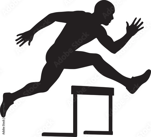 Hurdle Clearance Athlete Silhouette Vector | Dynamic Hurdler Jump in Action | Track and Field Sports Illustration