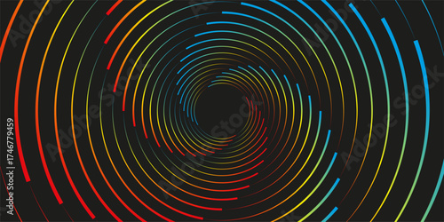 Fototapeta Naklejka Na Ścianę i Meble -  Rotating Movement and 3D Illusion in Abstract Op Art Design. Blue Red and Yellow Striped Line Pattern Vector Illustration.