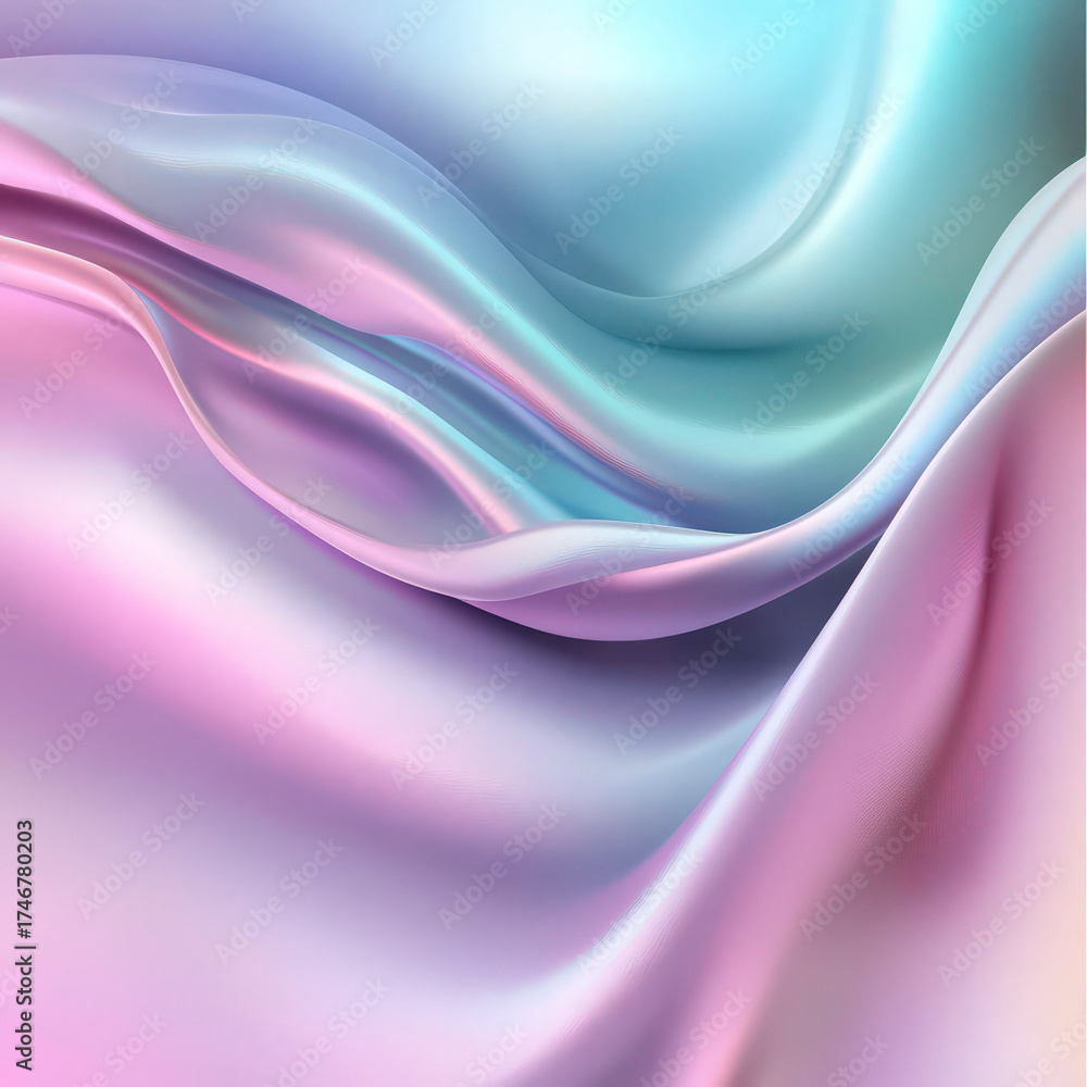 Obraz premium Gradient mesh with holographic effect swirling transitions of neon pink, light turquoise, and electric violet soft glow, dreamy shimmer, futuristic fashion vibe