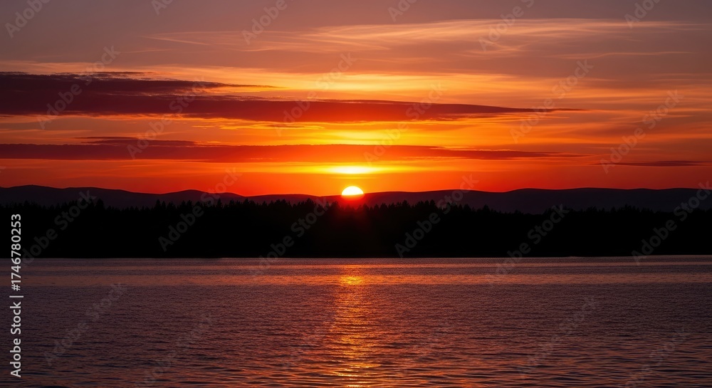 Naklejka premium sunset over the river