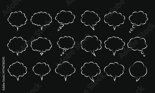 Hand Drawn Speech Bubbles Vector Pack, Comic Chat Balloons and Thought Clouds