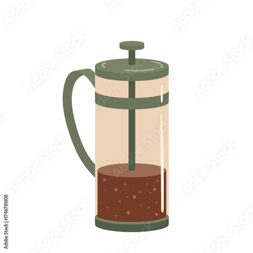 Classic French Press Coffee Brewer Vector Illustration