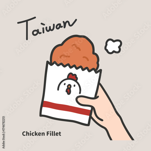 Hand holding taiwanese chicken fillet.eps