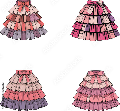 Four Adorable Tiered Skirts with Ribbons