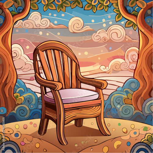 Hand-carved wooden chair with organic curves and flowing lines, sculptural art piece