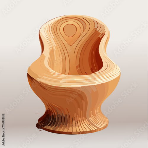 Hand-carved wooden chair with organic curves and flowing lines, sculptural art piece