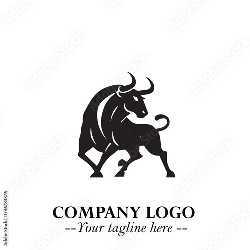 Bull Logo Symbol Black on White Background in Bold Powerful Minimalist Vector Design for Branding