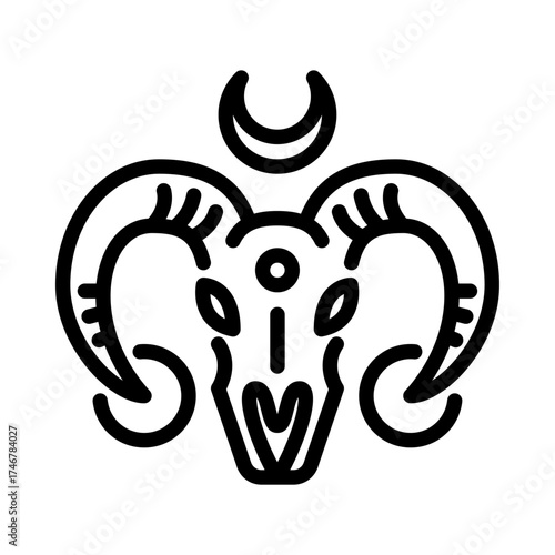 Tribal Goat Skull outline icon. Satanic Skull line art illustration.