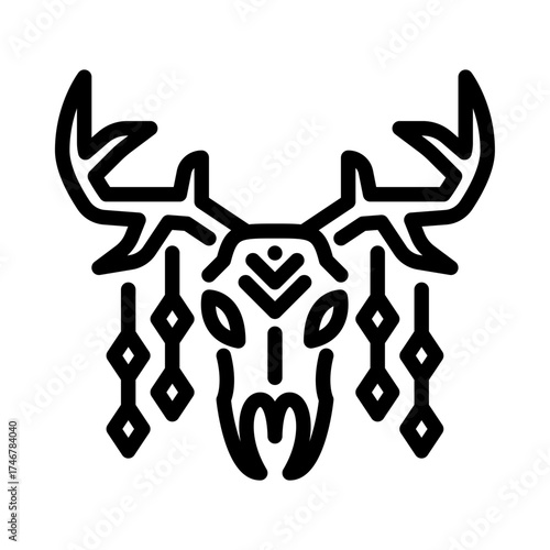 Ethnic Deer Skull outline icon. Deer Skull line art illustration.