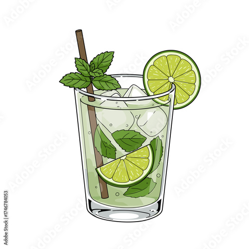 Refreshing mojito cocktail with lime and mint in a glass  