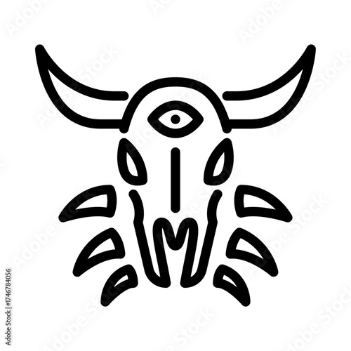 Ethnic Bull Skull outline icon. Satanic Skull line art illustration.