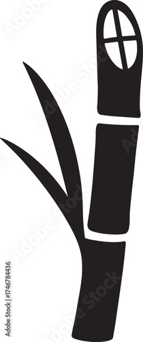 Cane stalk silhouette with cut section showing inside for agriculture and sugar design.