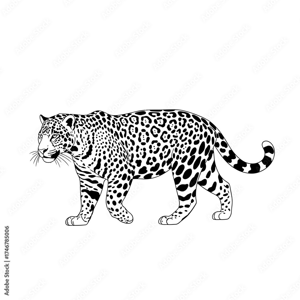 Obraz premium Black and white illustration of a leopard walking gracefully 
