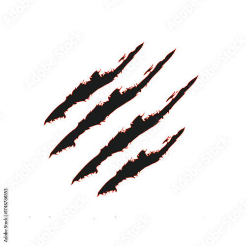 Bloody Claw Marks Vector. Red and Black Animal Scratches with Ripped Edges.
