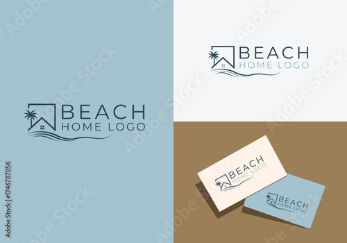  Beach waves home logo design and business card design template