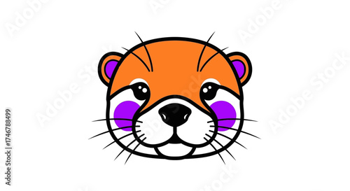 Adorable cartoon otter face with bright orange fur and cheerful expression perfect for children