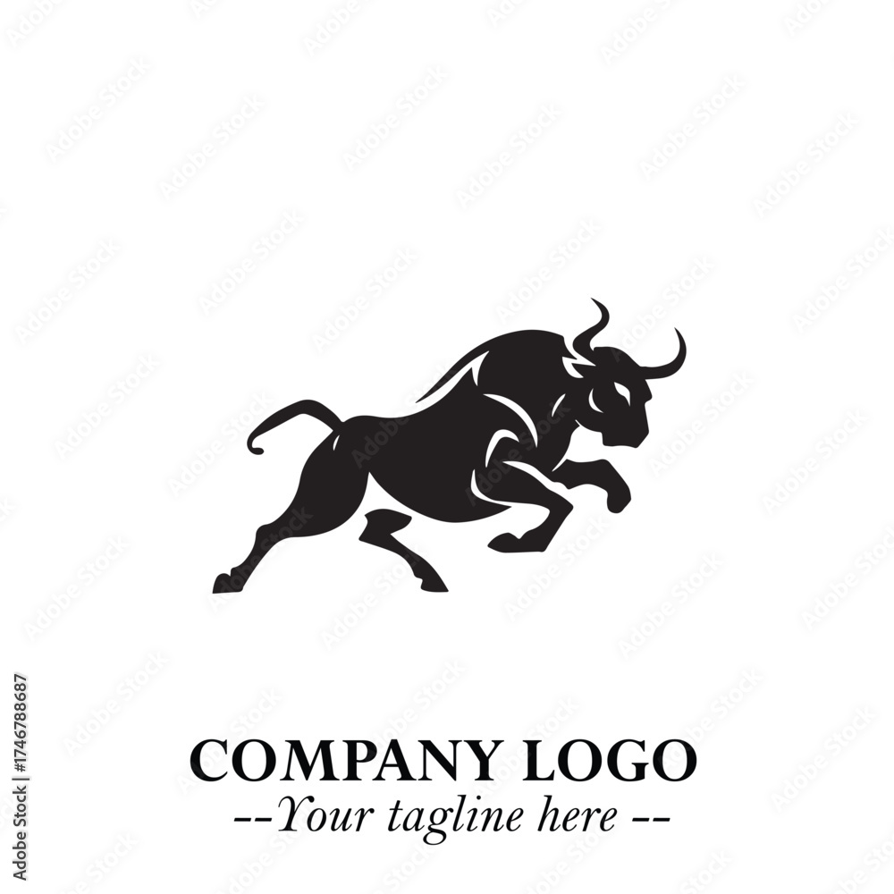Obraz premium Bull Logo Symbol Black on White Background in Bold Powerful Minimalist Vector Design for Branding