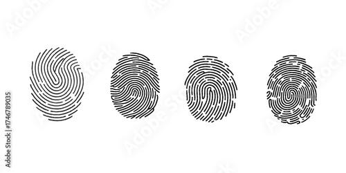 Finger print id authentication symbol set. Fingerprint, biometric,set of finger print fingerprint lock secure security logo vector icon.